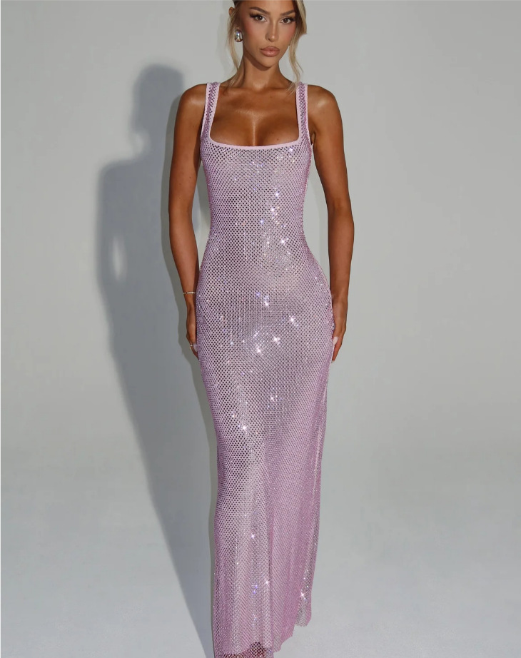Sequin Mesh Strap Bodycon Dress for Club Parties