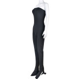 Women Spring Sexy Off-Shoulder Slit Bandeau Jumpsuit