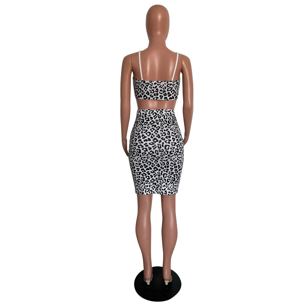 White Leopard Print Camisole & Skirt Two-Piece Club Set