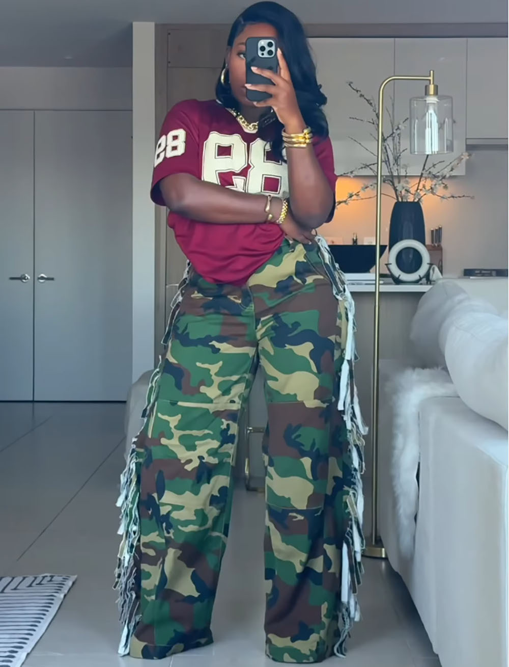 Camouflage Denim Wide Leg Cargo Jeans for Streetwear