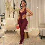 Women Sexy See-Through Knitting V-Neck Jumpsuit