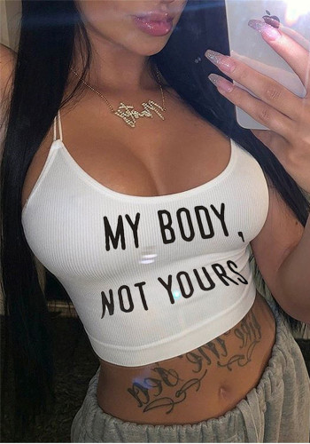 Women Summer Slim Fit Letter Print Ribbed Camisole Top Streetwear Crop Top