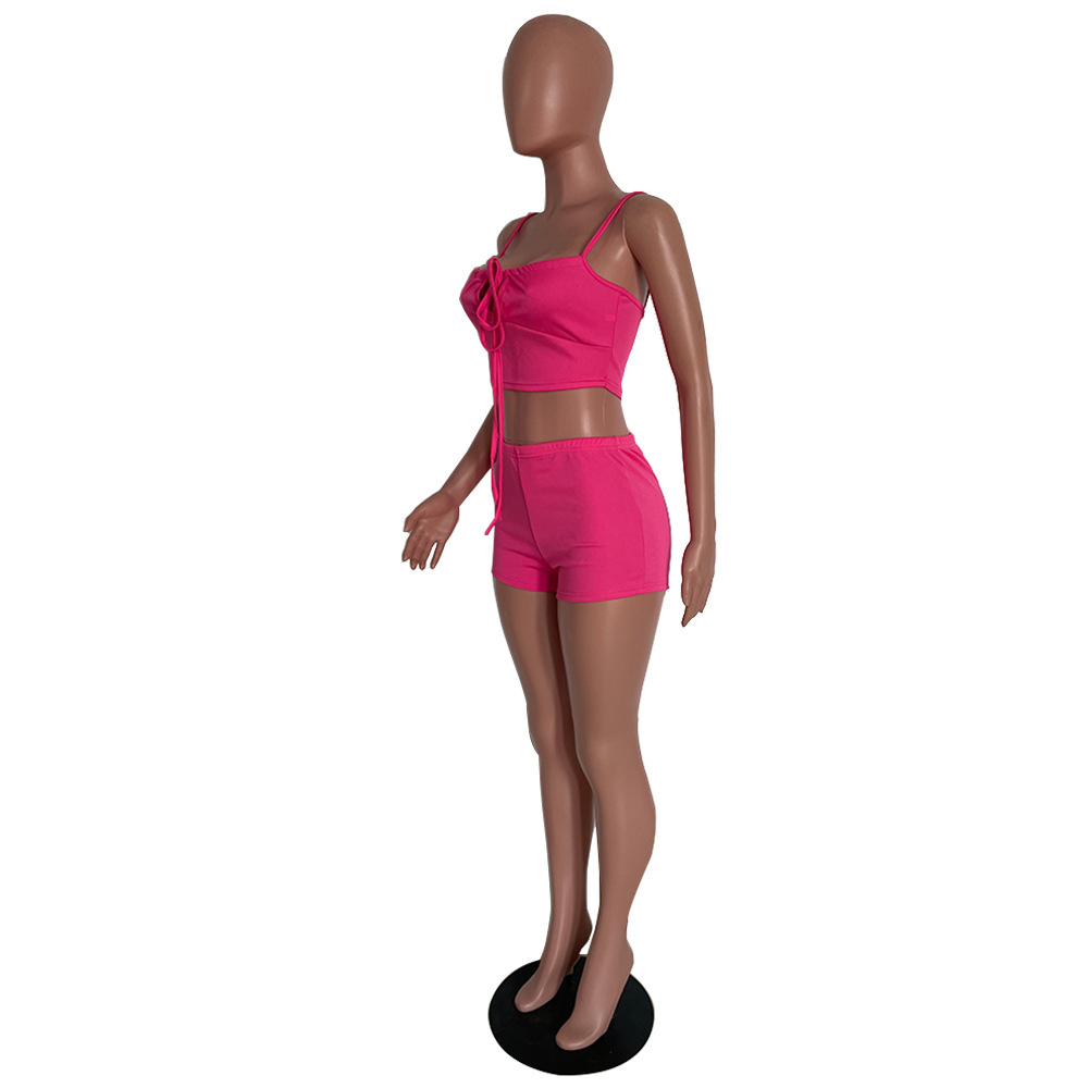 Lace-Up Patchwork Camisole & Pants Two-Piece Club Set