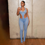 Women Sexy See-Through Knitting V-Neck Jumpsuit