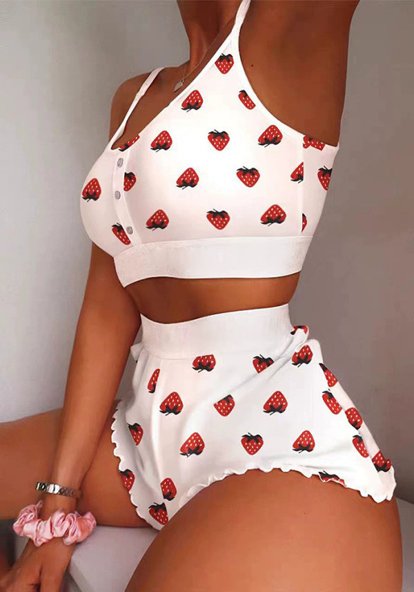 Women Summer Letter Print Tight Fit Pajama Set Cute Sleepwear