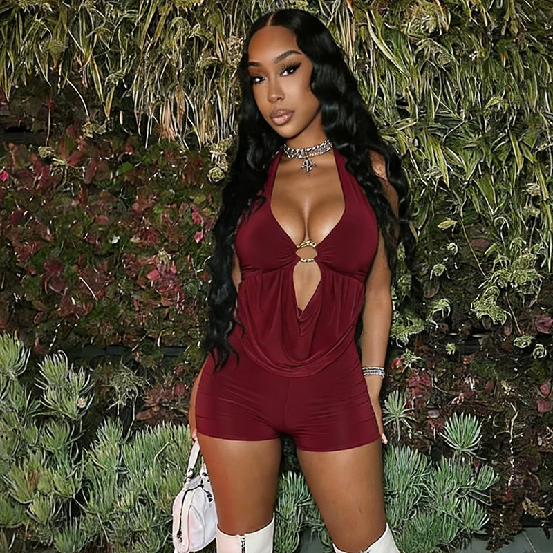 Solid Hooded Halter Neck Jumpsuit for Spring Streetwear