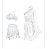 Women Camisole Strapless Shorts Robe Pajama Three-Piece