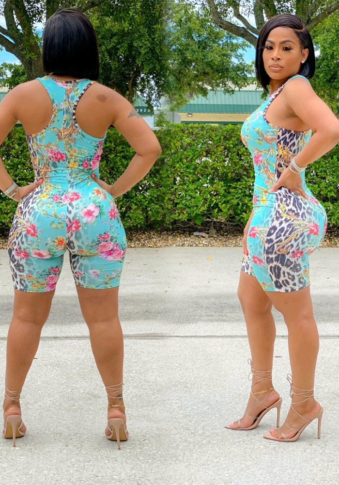 Printed Sleeveless Jumpsuit for Casual Slim Fit Wear