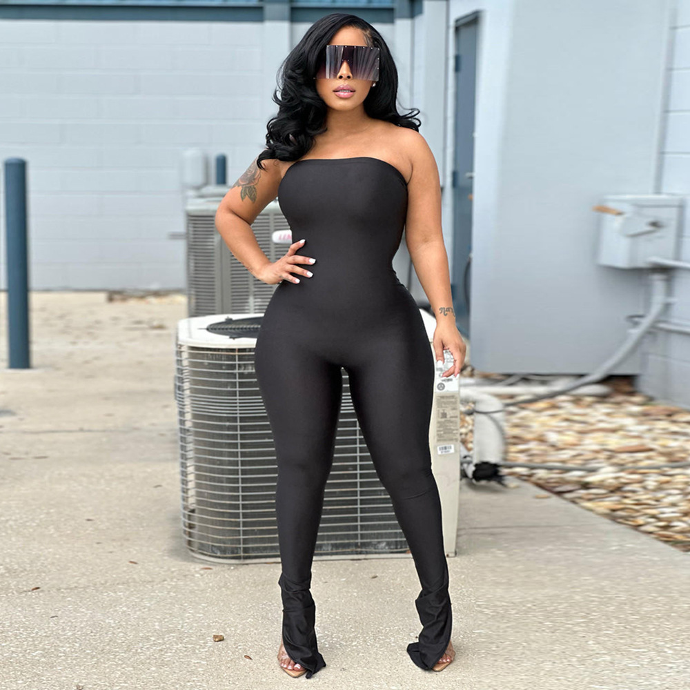 Off-Shoulder Slit Bandeau Jumpsuit for Spring Evening Wear