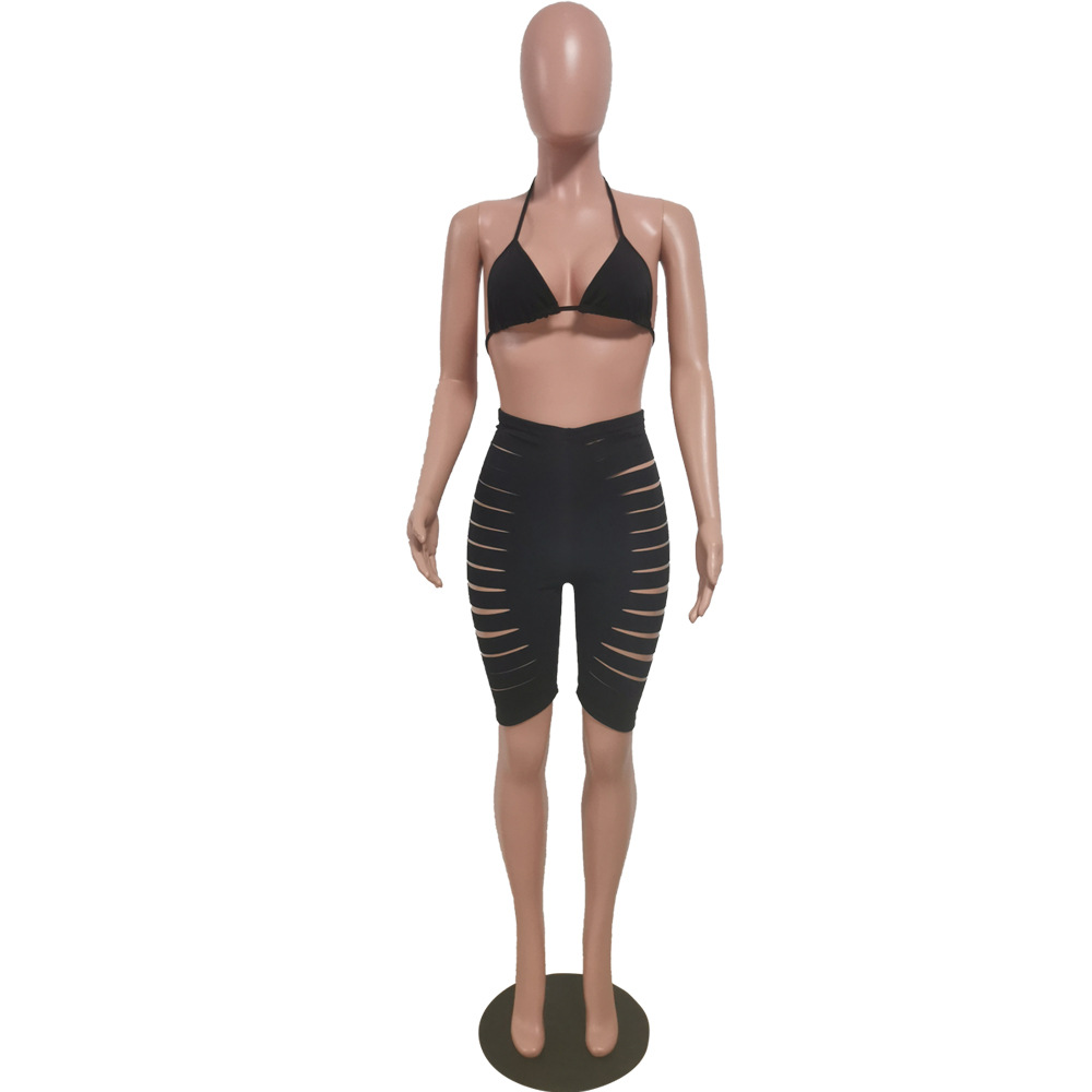Ripped Two-Piece Set for Holiday Vacations & Club Wear