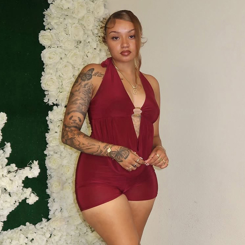 Solid Hooded Halter Neck Jumpsuit for Spring Streetwear
