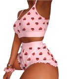 Women Summer Letter Print Tight Fit Pajama Set Cute Sleepwear