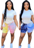 Women Summer Printed Drawstring Casual T-Shirt Shorts Two Piece Set Lounge Wear Outfit