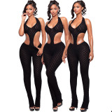 Women Sexy See-Through Knitting V-Neck Jumpsuit