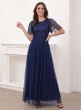 Women Plus Size Sequin Round Neck Short Sleeve Party Dress Sparkly Evening Dress