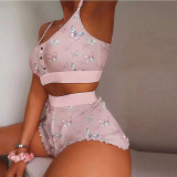Women Summer Letter Print Tight Fit Pajama Set Cute Sleepwear