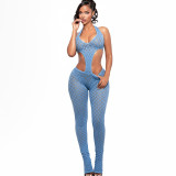 Women Sexy See-Through Knitting V-Neck Jumpsuit