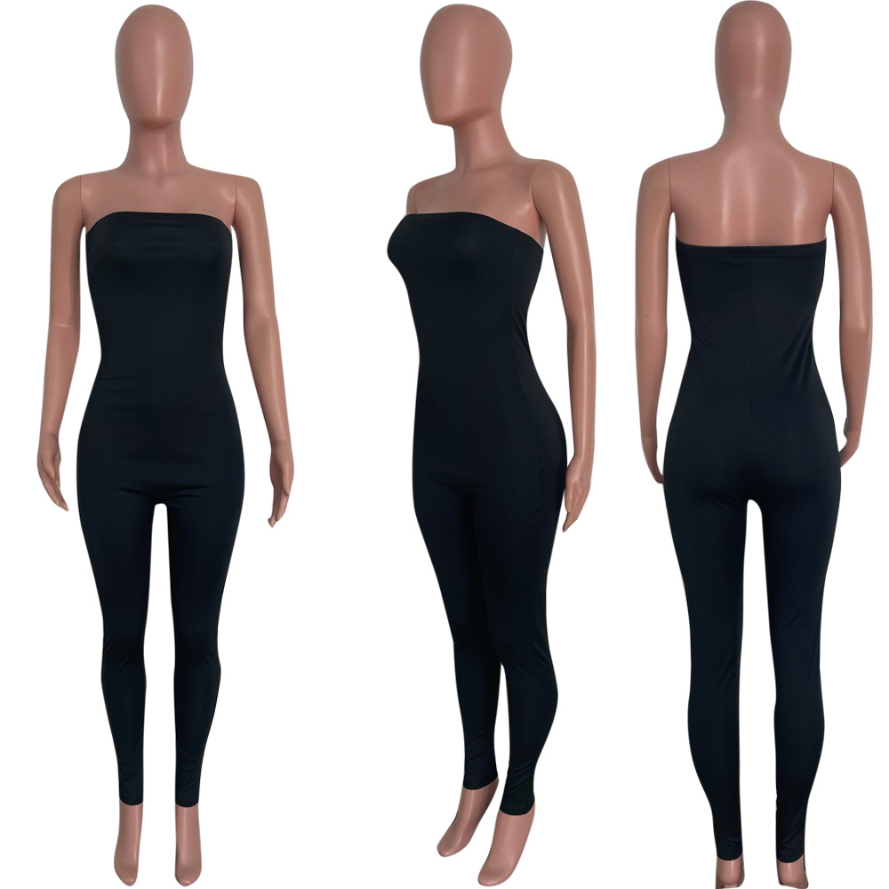 Solid Tight Fit Jumpsuit for Spring/Summer Club Wear