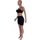 Women Sexy Solid Black Camisole with Padding Pants Two Piece Set Clubwear Outfit