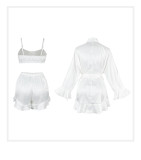 Women Camisole Strapless Shorts Robe Pajama Three-Piece