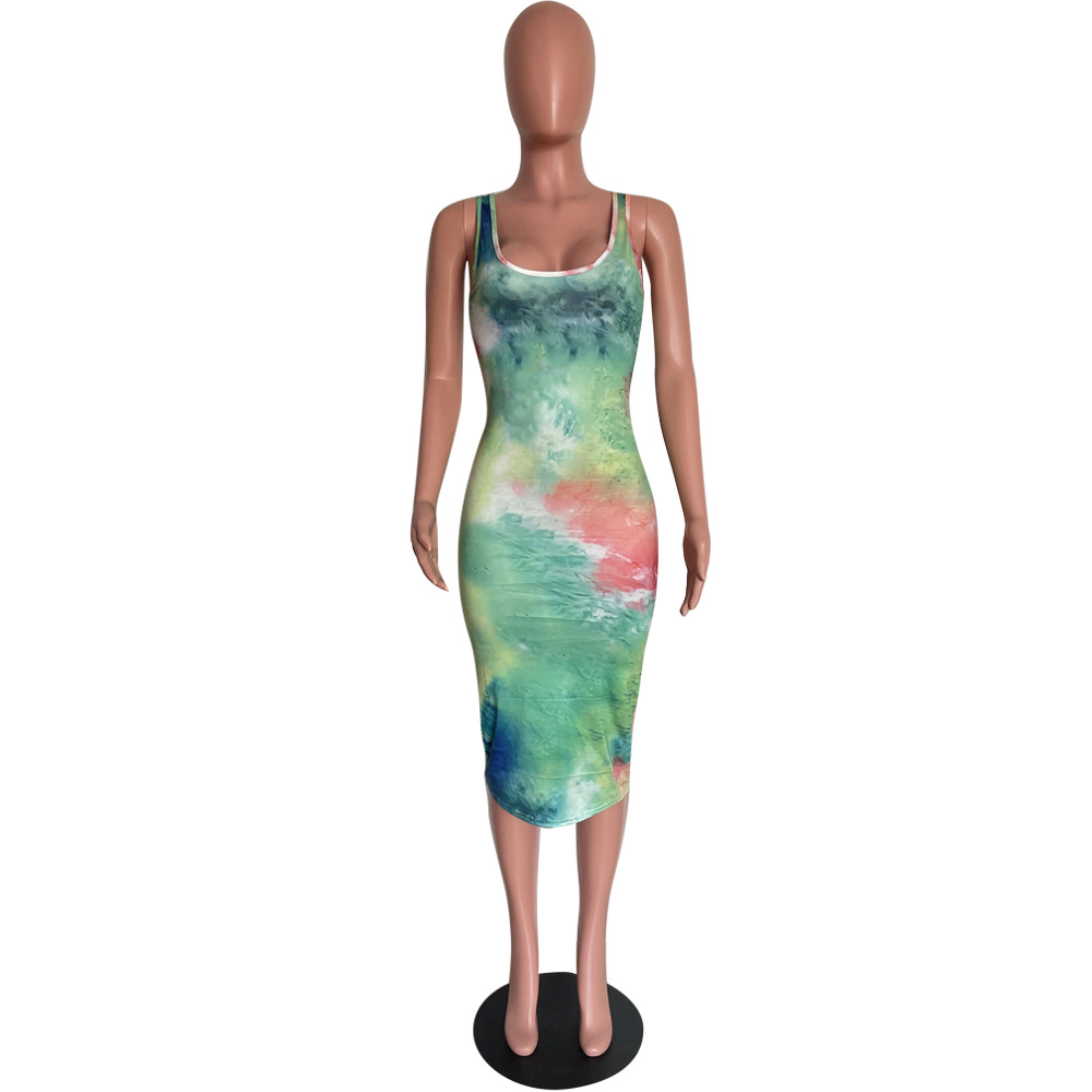 Tie-Dye Print Sleeveless Beach Vacation Dress