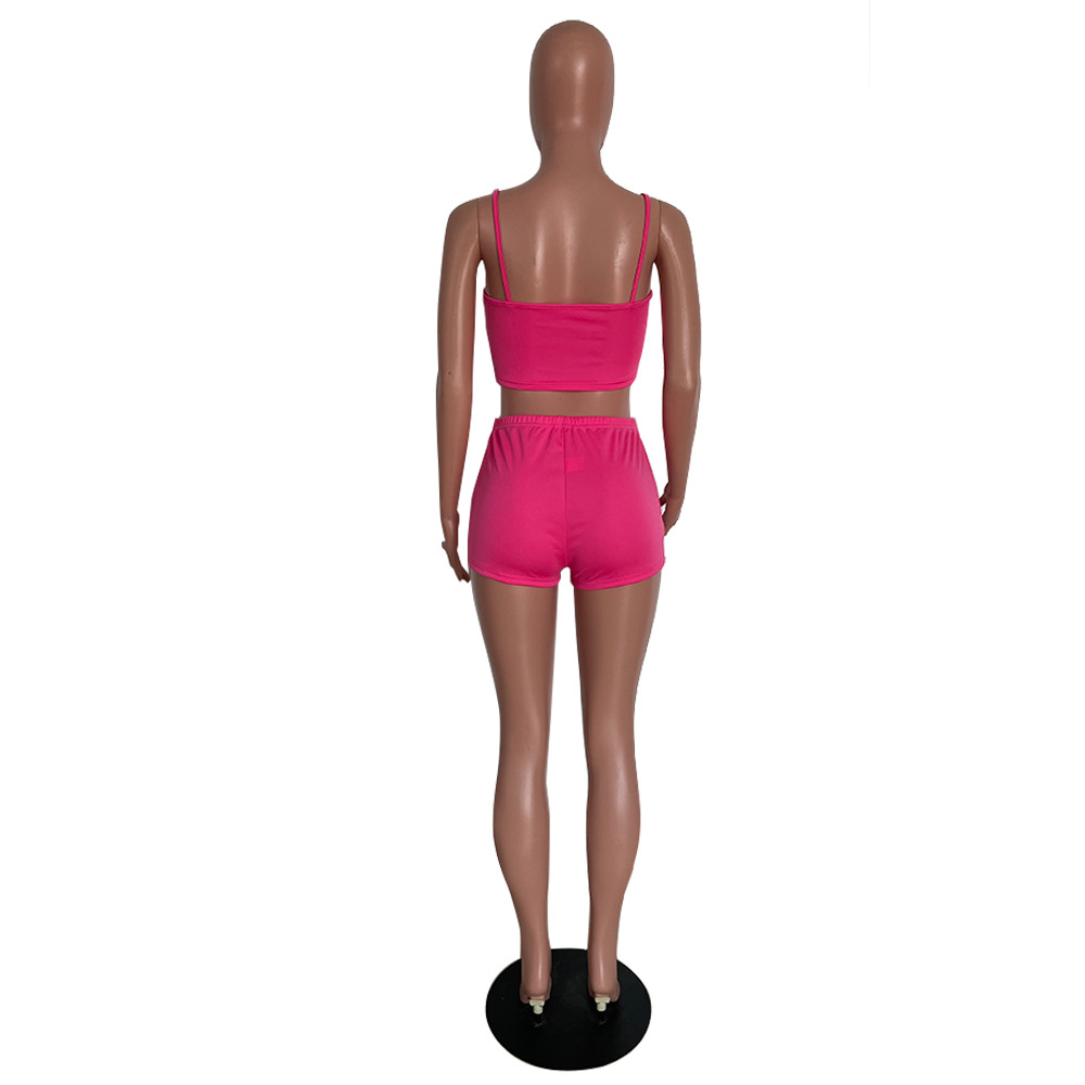 Lace-Up Patchwork Camisole & Pants Two-Piece Club Set