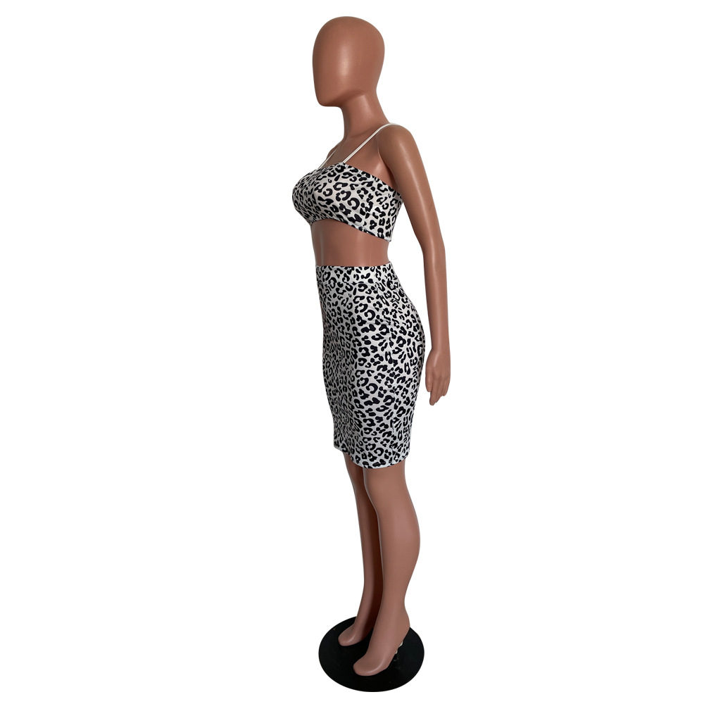 White Leopard Print Camisole & Skirt Two-Piece Club Set