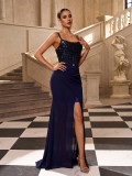 Women Formal Party Strap Sleeveless Sequin Bodycon Evening Dress Luxury Gown