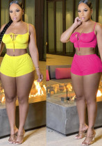 Women Sexy Patchwork Lace-Up Camisole Pants Two Piece Set Nightclub Outfit