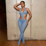 Women Sexy See-Through Knitting V-Neck Jumpsuit