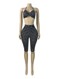 Women Fashion Halter Neck Strapless Polka Dot Tight Fit Two Piece Shorts Set Club Outfit
