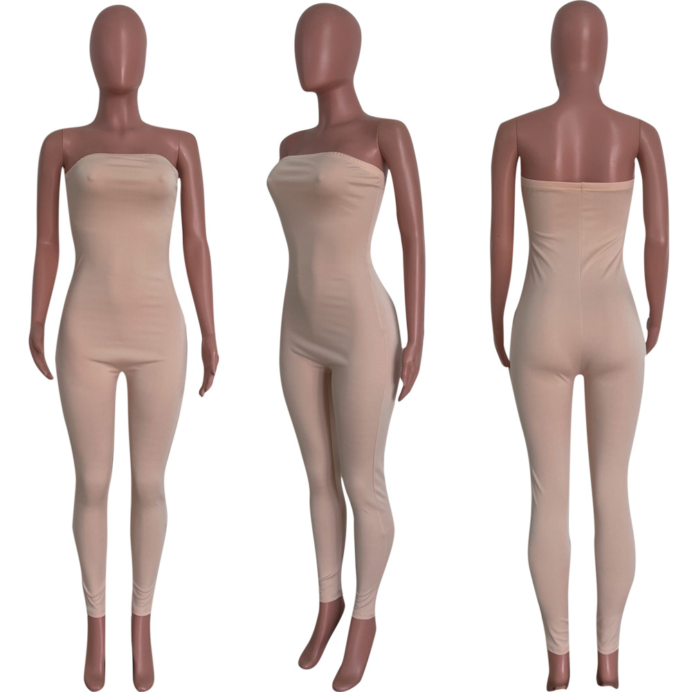 Solid Tight Fit Jumpsuit for Spring/Summer Club Wear