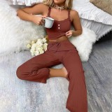 Women Summer Lace Trim Camisole Pants Pajama Two Piece Set Homewear Lounge Set