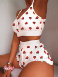 Women Summer Letter Print Tight Fit Pajama Set Cute Sleepwear