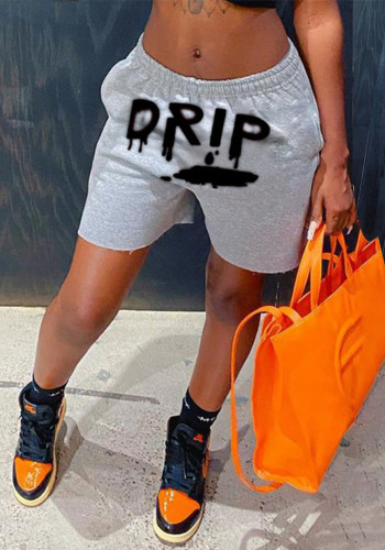 Women Casual Letter Print Black Slimming Shorts High Waist Streetwear Bottoms