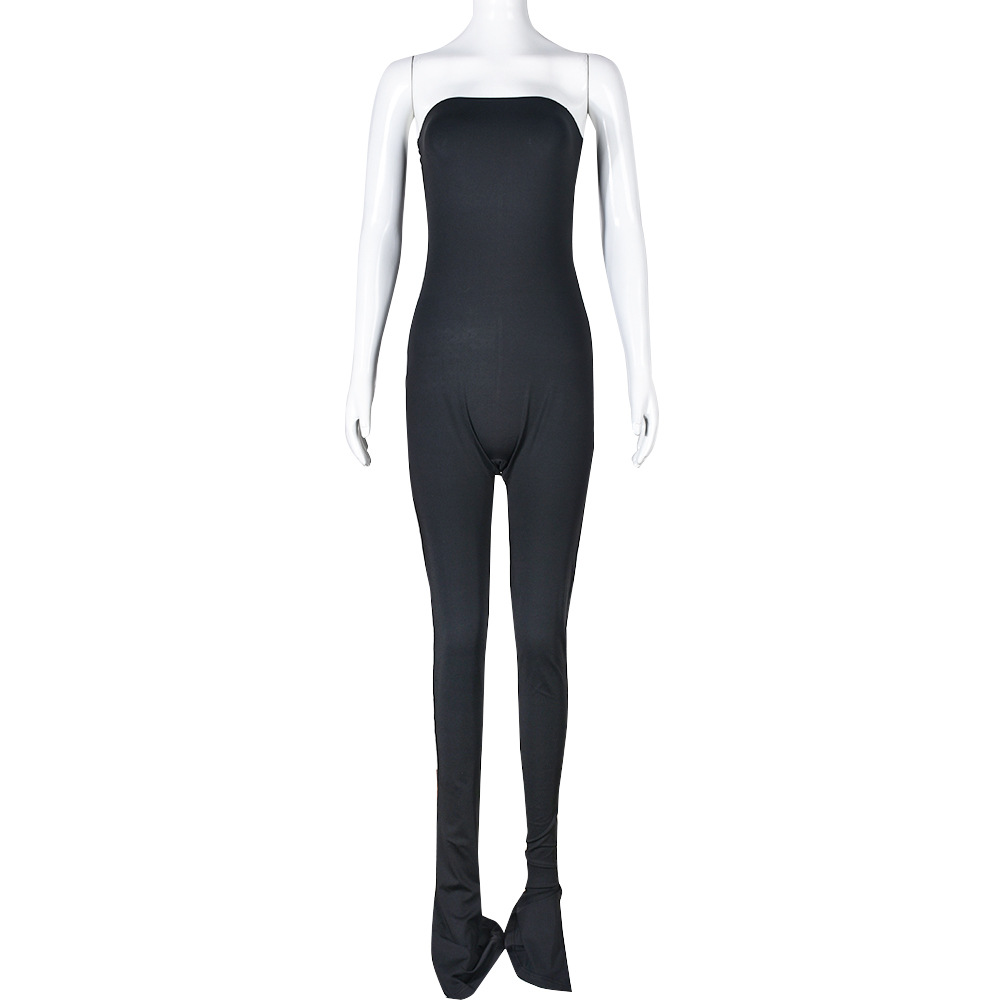 Off-Shoulder Slit Bandeau Jumpsuit for Spring Evening Wear