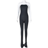 Women Spring Sexy Off-Shoulder Slit Bandeau Jumpsuit