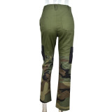 Women Spring Casual Color Block Patchwork Camouflage Pants