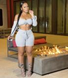 Women Sexy Long Sleeve Lace-Up Crop Top Pants Two Piece Set Clubwear Outfit