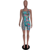Women Printed Sexy Sleeveless Jumpsuit Lady Slim Fit Outfit