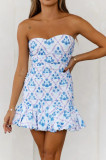 Women Summer Casual Sweet Printed Ruched Mini Dress
