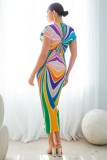 Women Printed V Neck Tight Fit Slit Vacation Dress