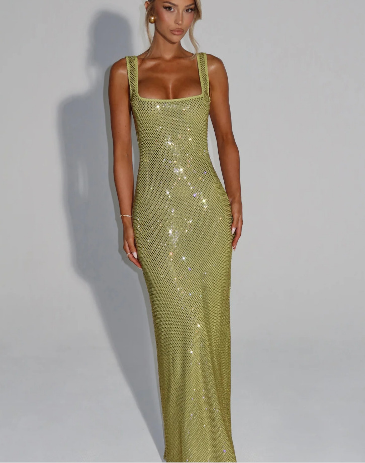 Sequin Mesh Strap Bodycon Dress for Club Parties