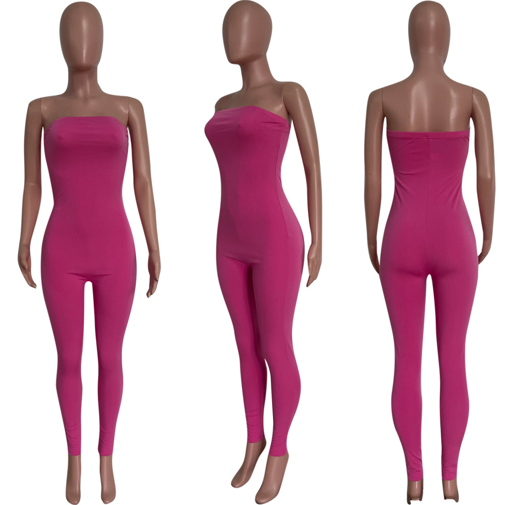 Solid Tight Fit Jumpsuit for Spring/Summer Club Wear