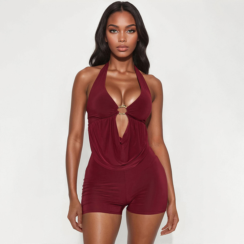 Solid Hooded Halter Neck Jumpsuit for Spring Streetwear