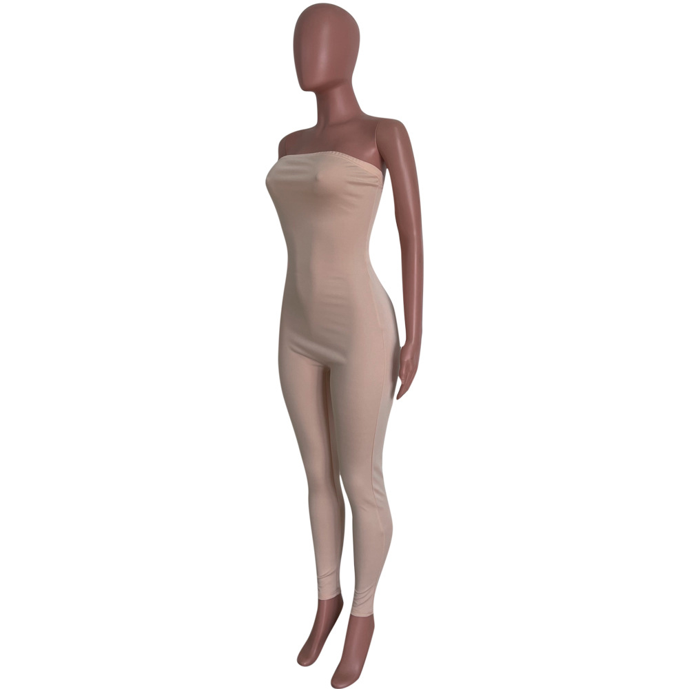 Solid Tight Fit Jumpsuit for Spring/Summer Club Wear