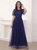 Women Plus Size Sequin Round Neck Short Sleeve Party Dress Sparkly Evening Dress
