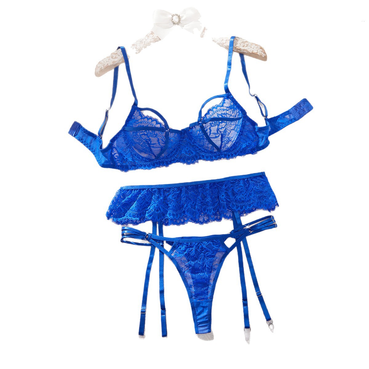 See-Through Lace Hollow Out Three-Piece Lingerie Set