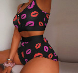 Women Summer Letter Print Tight Fit Pajama Set Cute Sleepwear