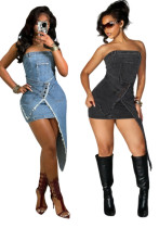 Women Strapless Denim Irregular Stretch Dress Streetwear Bodycon Dress Women Strapless Denim Irregular Stretch Dress Streetwear Bodycon Dress
